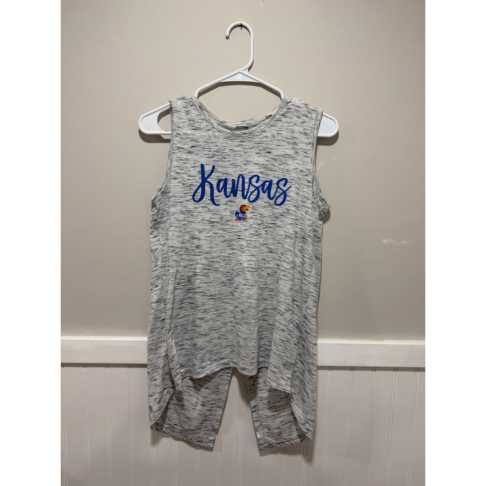 University of Kansas Tank Top Criss Cross Back Heather Gray Women Size Medium